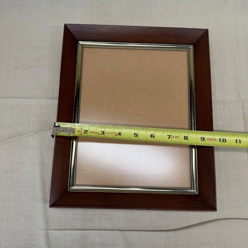 Vintage Wood Picture Frame Brass Trim Tabletop Frame Neutral Traditional Decor
